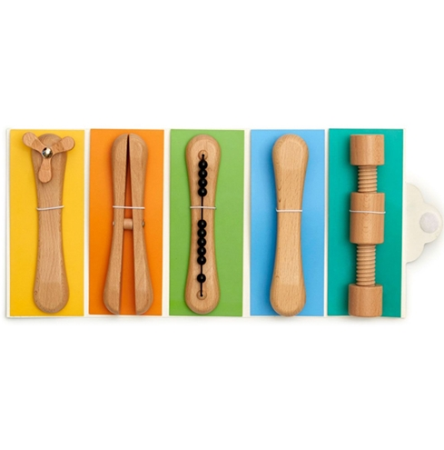 Set of five wooden tools for fidgeting