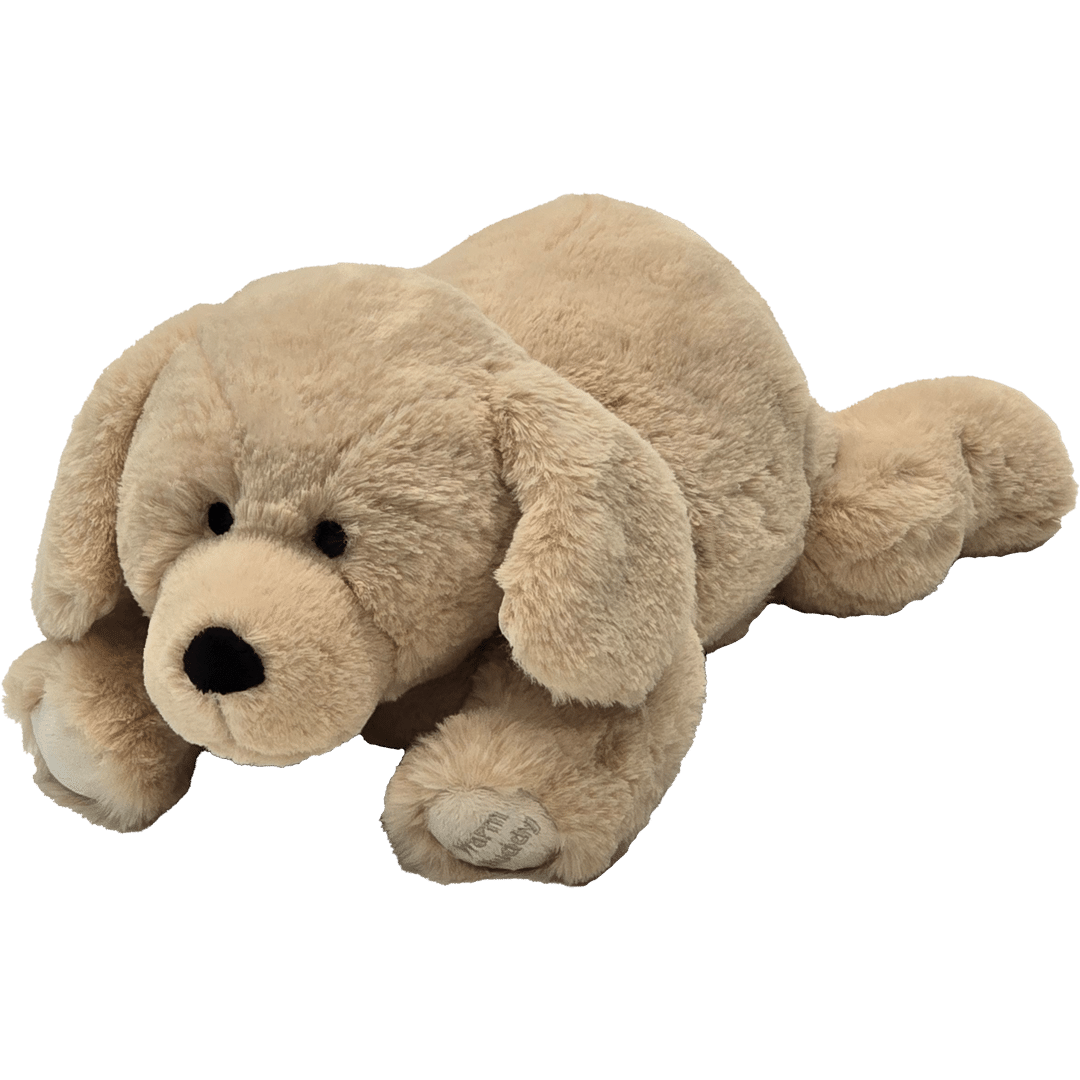 Beige plush dog with heated insert for warmth