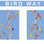 Two trees with birds on a blue background, featuring the text 'BIRD WAY'.