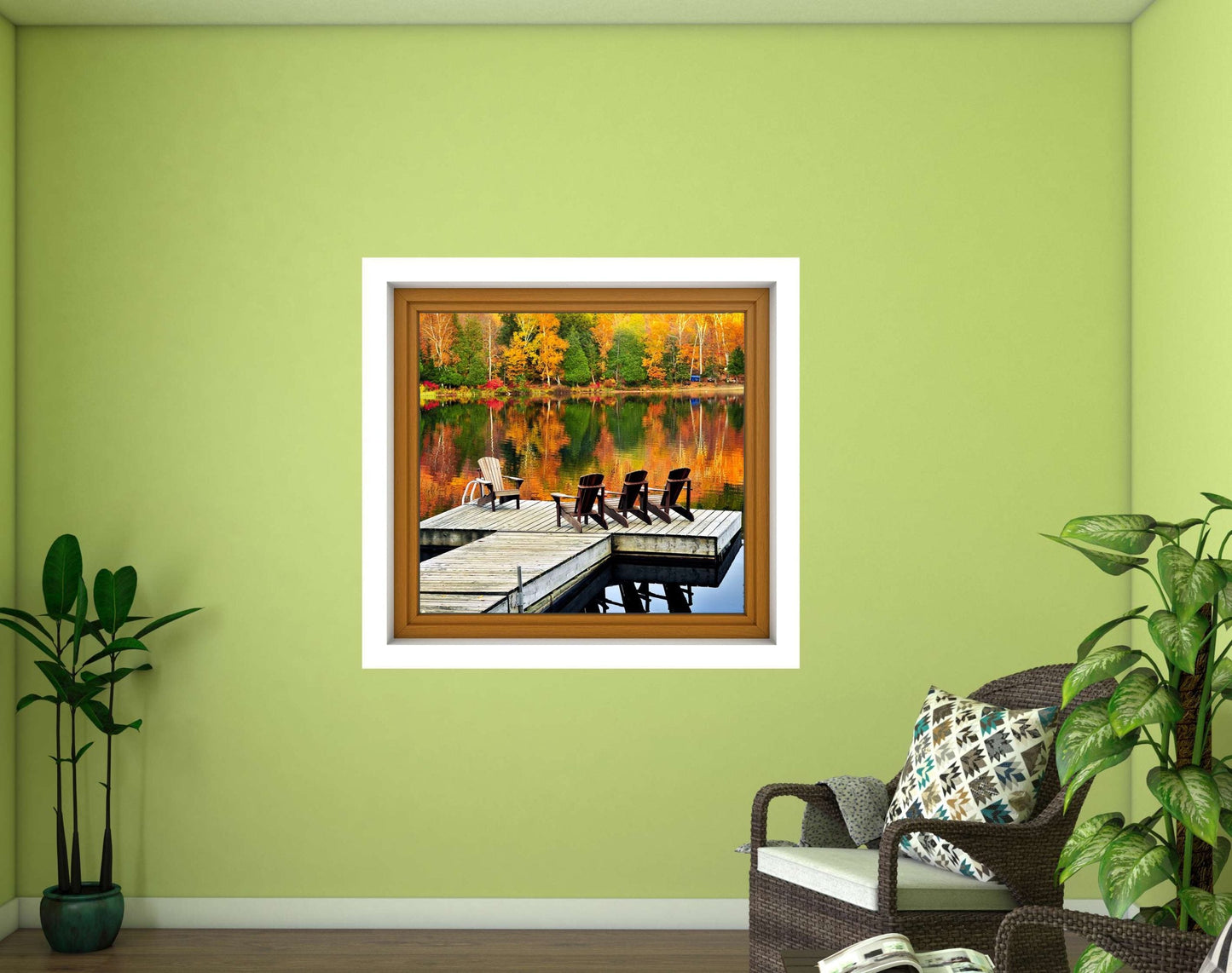 Framed artwork of a dock scene 