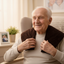 Elderly man with HarmonyHeat Comfort shoulder wrap positioned around neck and shoulders
