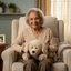 senior with tan Labrador therapy pet 