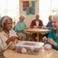 Two women enjoying the Yarn Craft Kit in a memory-care activity room